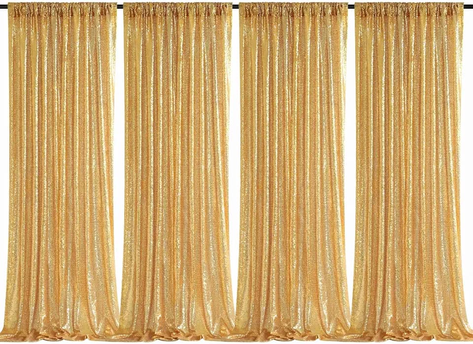 Sequin Backdrop Gold Curtains 4 Pcs 2ftx8ft Glitter Shimmer Fabric