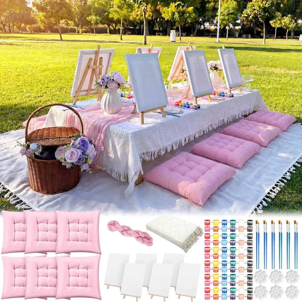 14 Pcs Picnic Paint Party Kit Picnic Set, 90 Inch, Pink