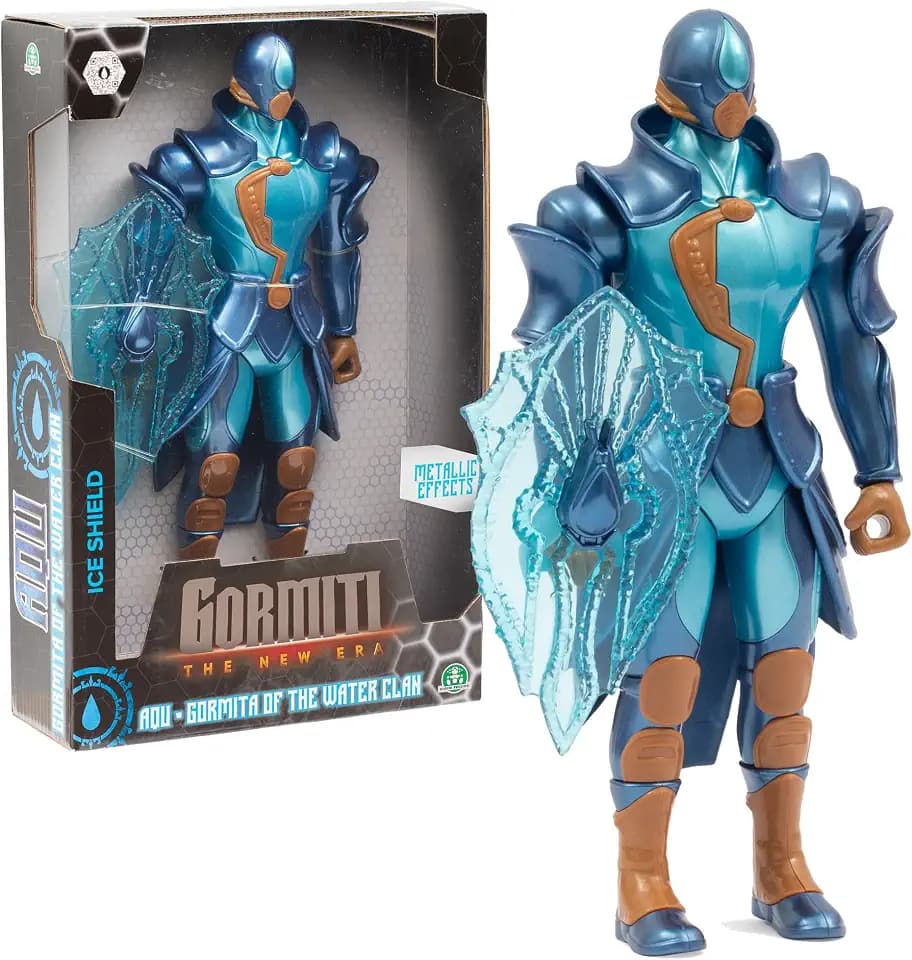 Gormiti, Figur mit Gelenken, 27 cm, Gormiti mit Seiner Waffe, Modell Wasser – AQU, für Kinder ab 4 Jahren, GRV064, Mehrfarbig