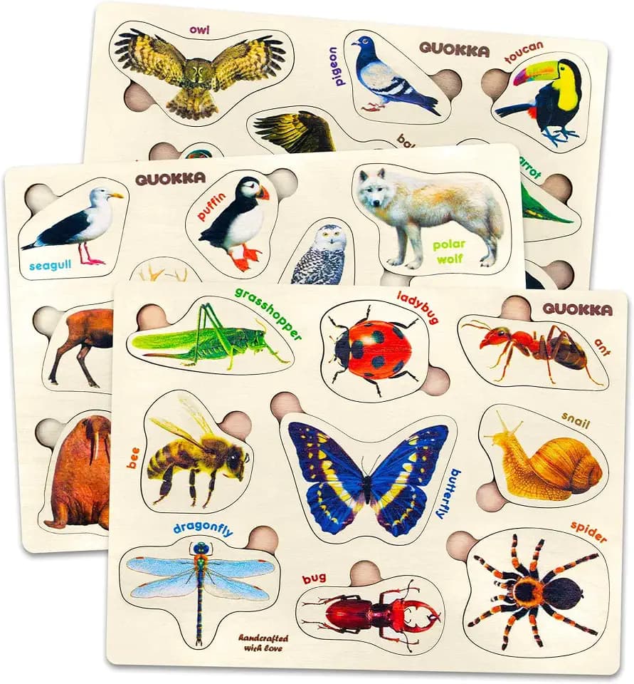Wooden Puzzles for Toddlers 1-3 - 3 Montessori Kids Puzzles Ages 2-4
