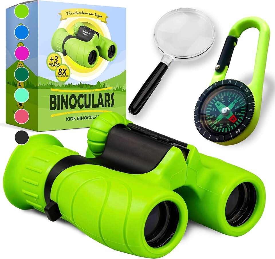 Binoculars for Kids – Perfect Toy for Little Boys and Girls – Extensive Set Incl. Magnifying Glass & Compass – Powerful Magnification 8X21 – 3 to 12 Year Old Kids for Toddler