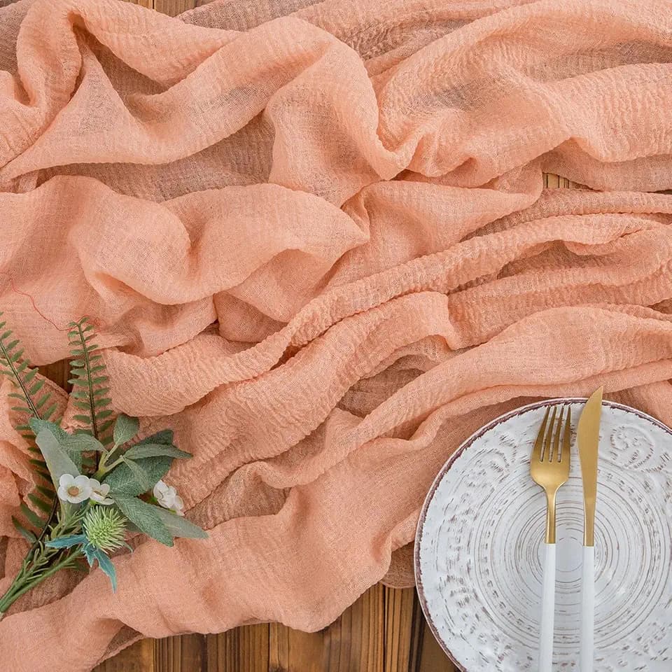 AOKSUNOVA Käsetuch Tischläufer Musselin Hochzeit Dekostoff Apricot