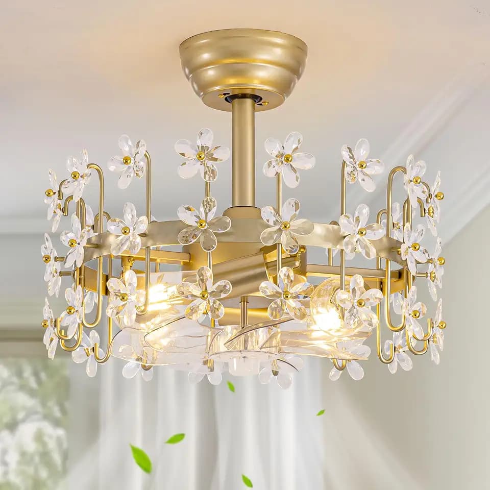 Modern Gold Crystal Fandelier Ceiling Fans with Lights and Remote