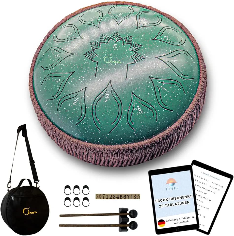 ORORA Steel Tongue Drum, Zungentrommel, 12 Zoll 13 Noten - Handpan, Ideal für Entspannung - Musikinstrument für Kinder und Erwachsene - Ebook mit 20 Notenblättern kostenlos - Originelles Geschenk
