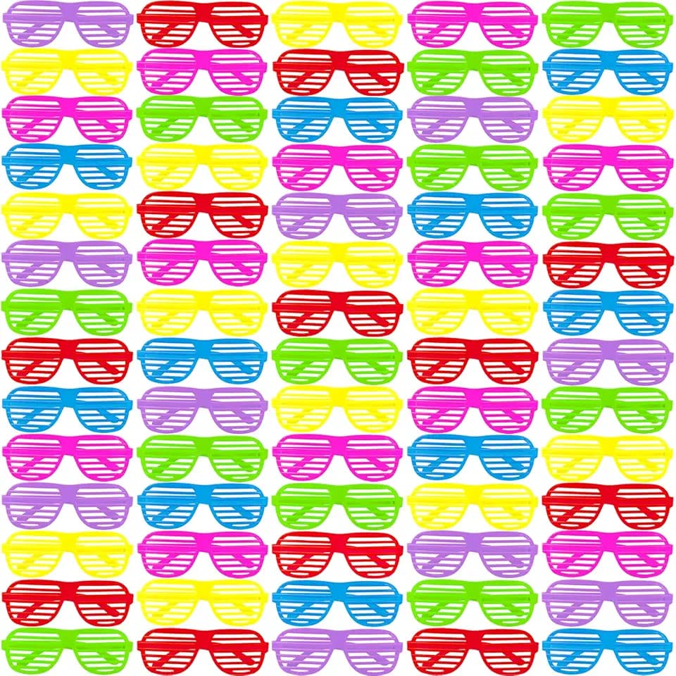 72 Pack Shutter Shades Glasses Neon Slotted Bulk Sunglasses 80’s Retro Style Eyewear Party Prop Favors for Kids and Adults