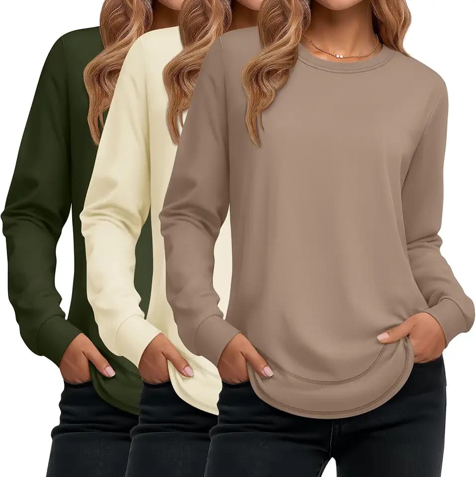 Ficerd 3 Pack Women's Long Sleeve Shirts Cotton Sweatshirts