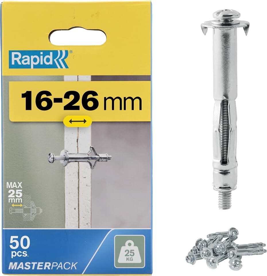 Rapid Metall-Hohlraumdübel M4 mit Schraube für Gipskarton 16–26 mm