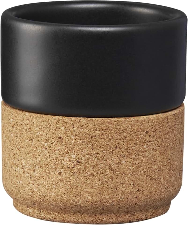 Go4Cork Cork by Amorim Keramik-Kaffeetassen, 325 ml, Keramiktasse für Latte, Cappuccino, Kaffee, Tee, spülmaschinen- und mikrowellengeeignet, mit abnehmbarem Kork, schwarz matt