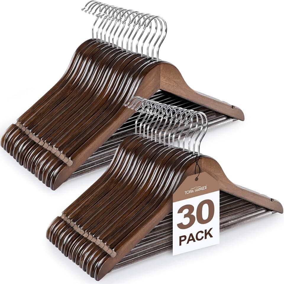 TOPIA HANGER Wooden Coat Hangers 30 Pack - Vintage Wood Suit Hangers