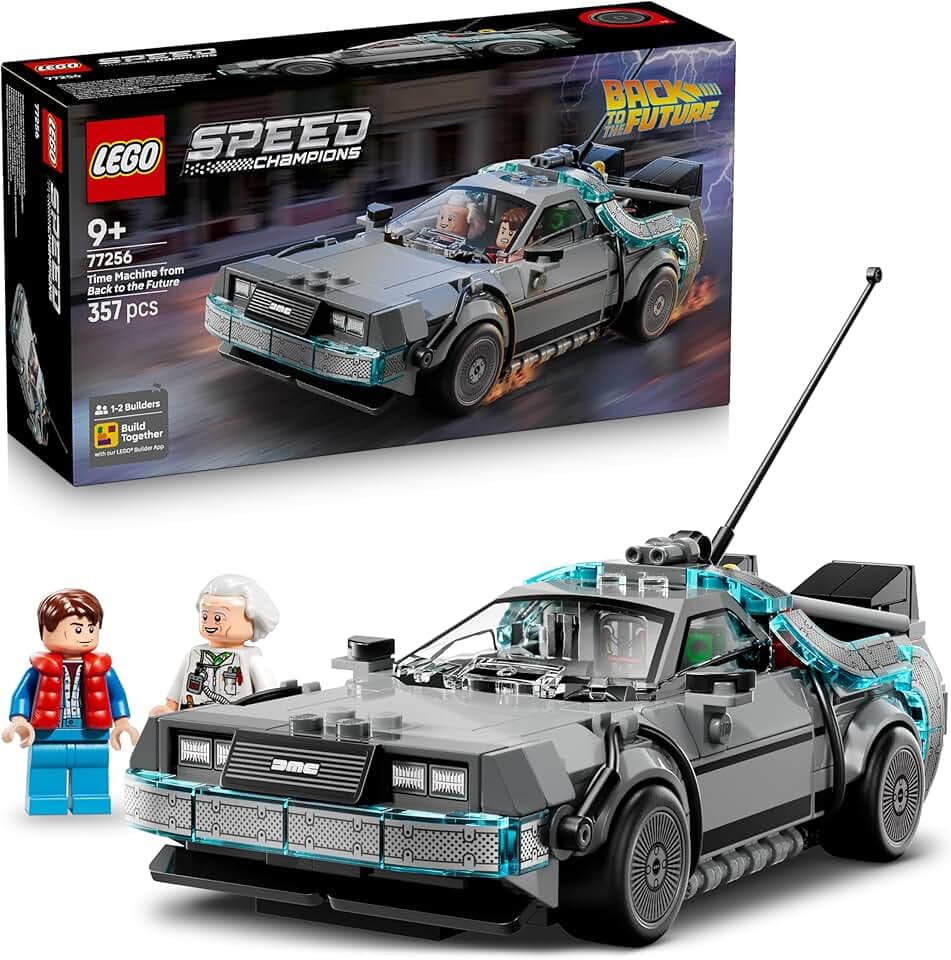 LEGO Speed Champions Zeitmaschine aus Zurück in die Zukunft - Kinder Spielzeug mit Automodell und 2 Minifiguren - Marty McFly und Doc Brown - Kreatives Geschenk für Kinder ab 9 Jahren - 77256