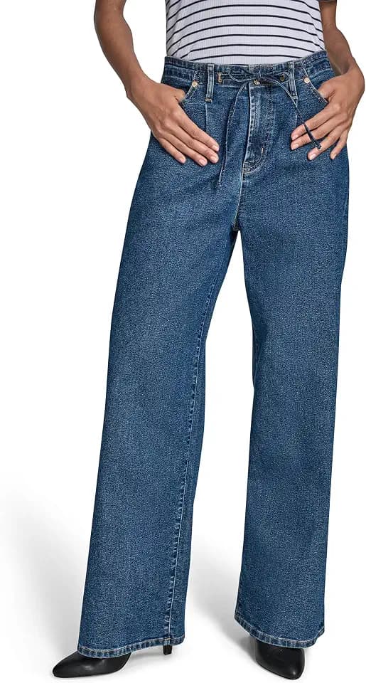 BCBG Women's Straight Leg Jean with Tie Waist