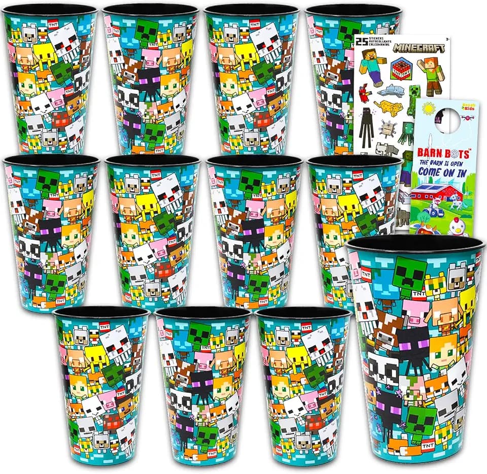 Minecraft Party Favor Cups 12 Pack Reusable Tumblers for Kids Bundle