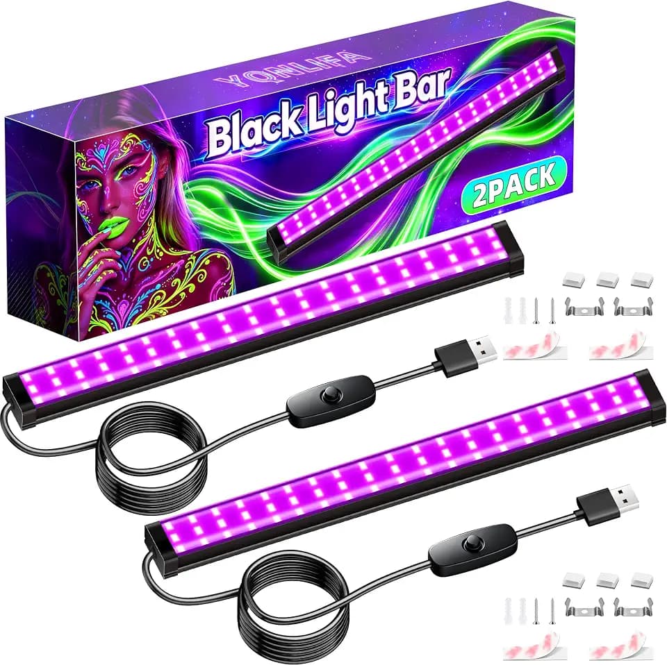 Black Light Bar 10W 1FT, USB Blacklight Strips for Uranium Glass, 2 Pack