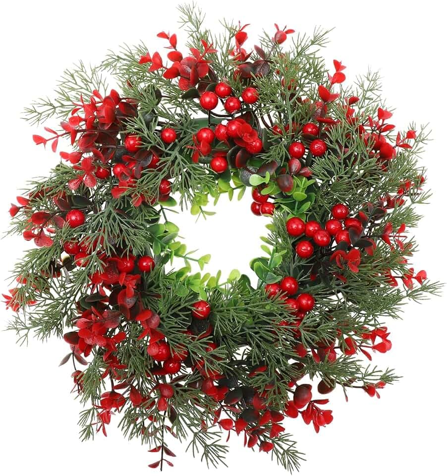 Baluue Weihnachtskranz TüRdekoration Kunststoff Rote Beeren Und Tannennadeln 14 Zoll Weihnachtsdeko FüR Zuhause Und Party Weihnachtsdekoration Außen Dekoration