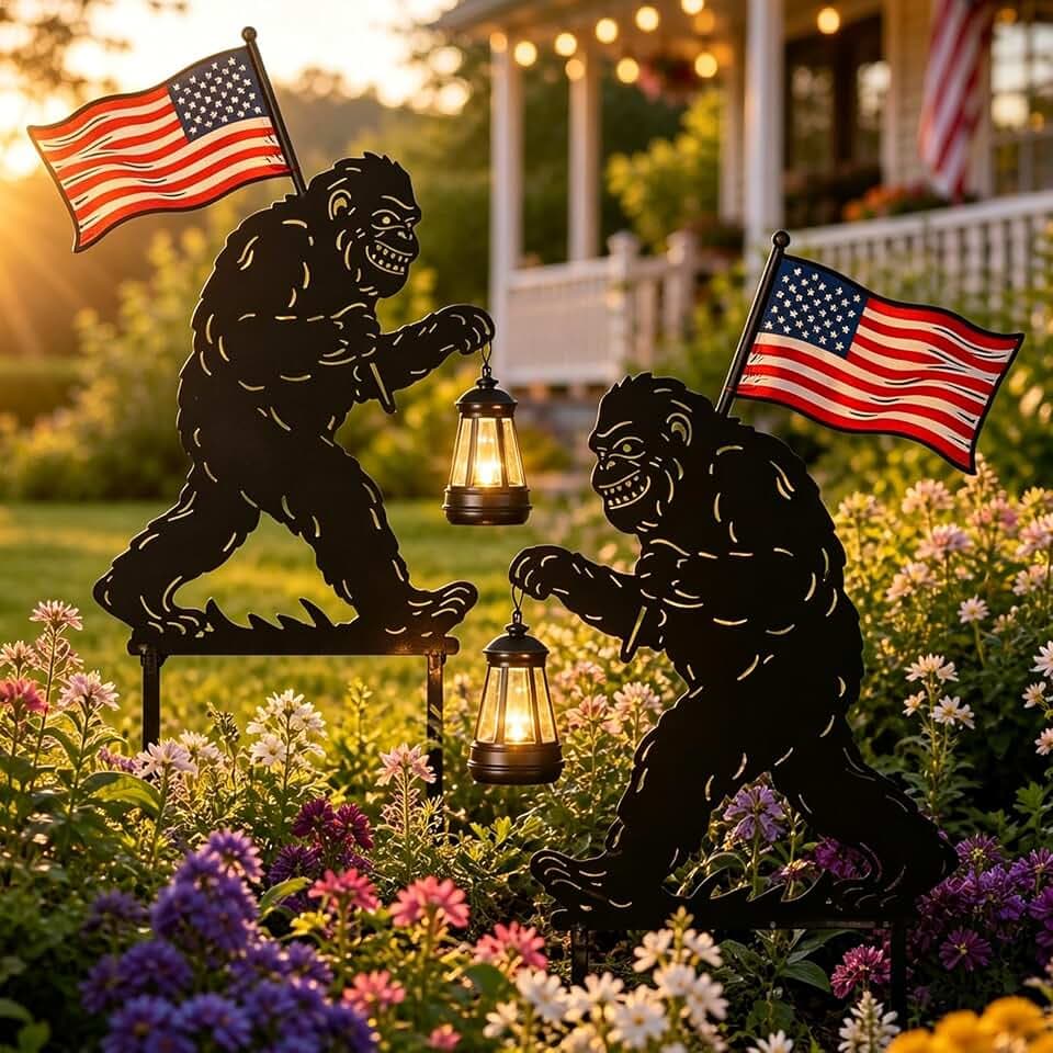 Solar Garden Stake Decorative Lantern for Outdoor, 2 Pack Metal Bigfoot Silhouette Lights for Lawn, Pathway, Patio, Yard Outdoor Decor Gifts for Women Mom and Grandma