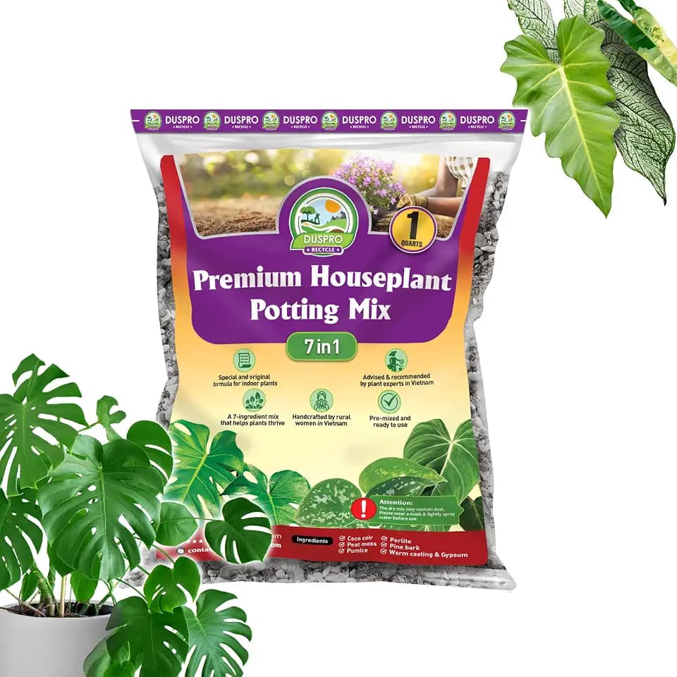 DUSPRO Pre-Mixed 7in1 House Plant Potting Mix, Drainage & Root Airflow, 1QT