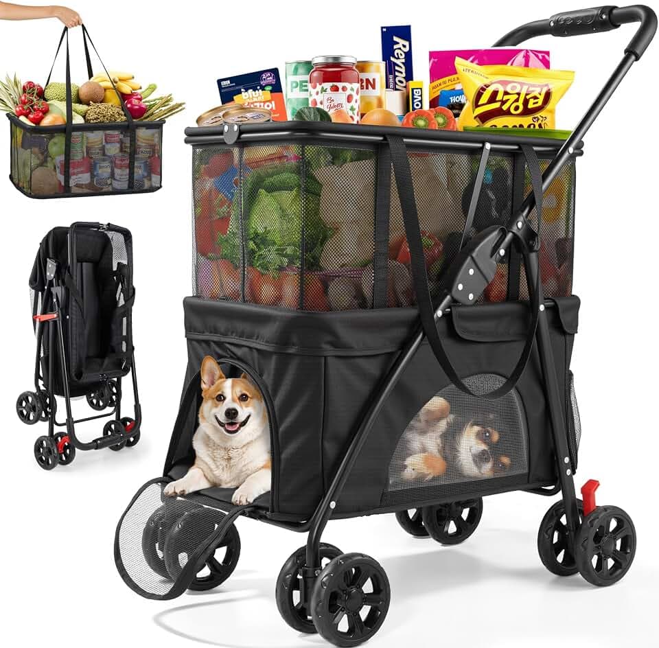 Folding Shopping Cart & Pet Stroller 99 LB, 130L Large Grocery Cart