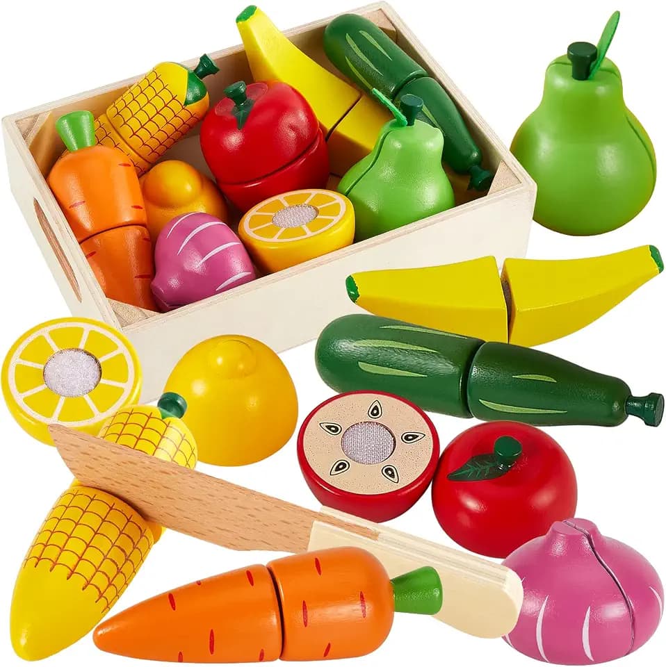 HERSITY Obst Gemüse Schneiden Kinder Holz, Lebensmittel Spielzeug Küche