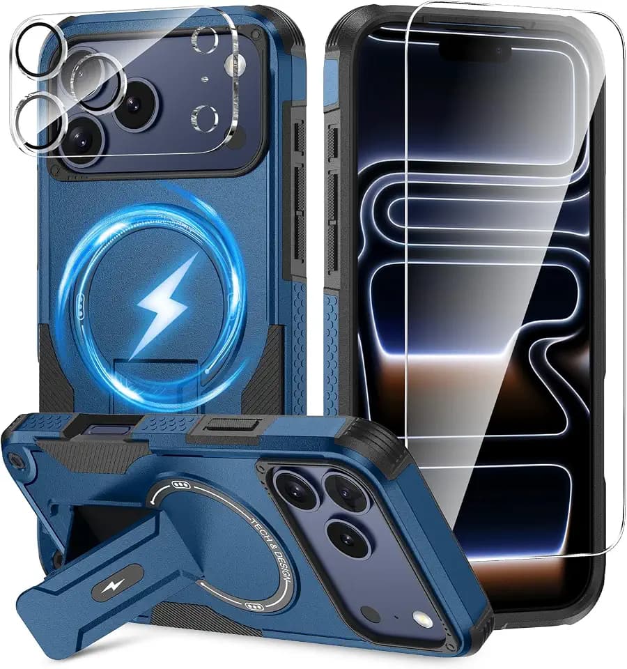 Magnetic for iPhone 17 Pro Max Case with Stand, Screen & Camera Protector