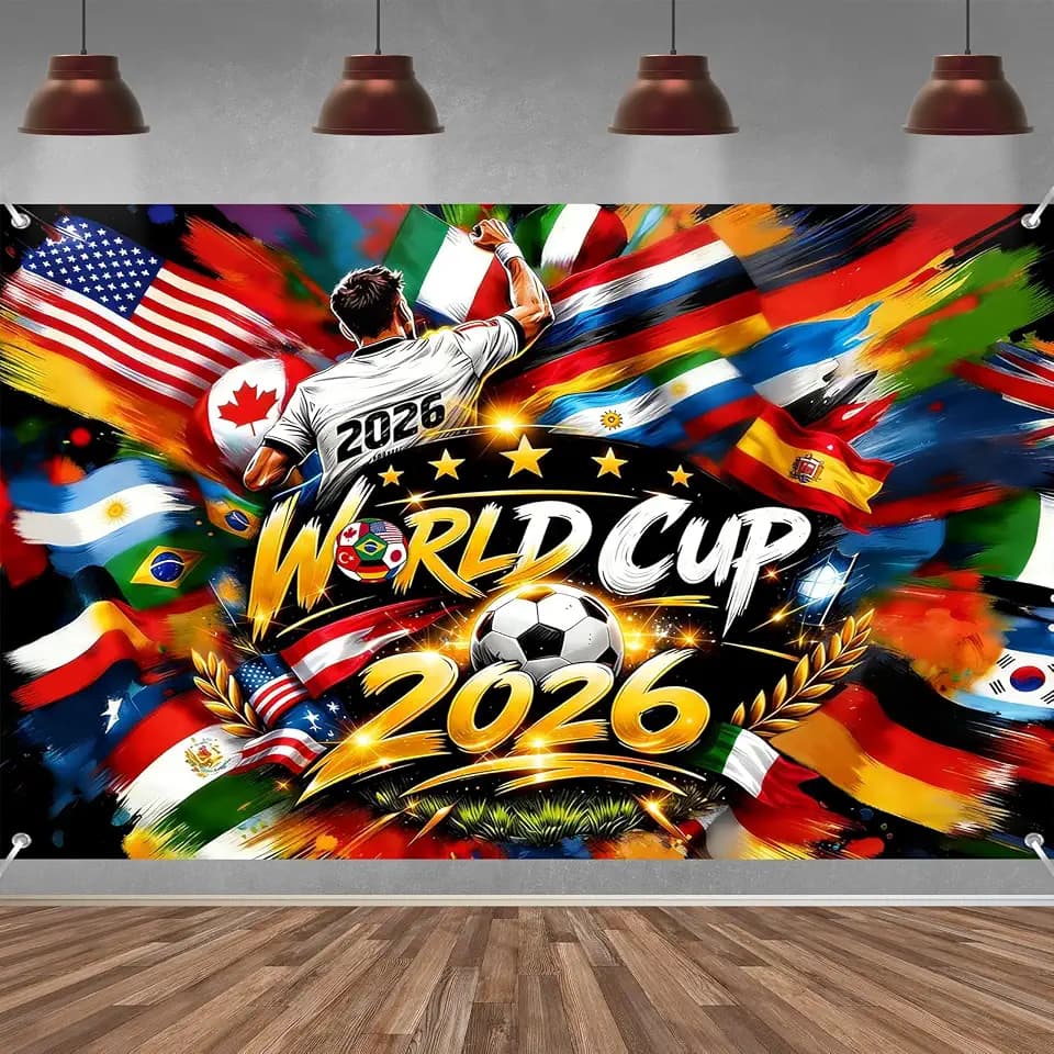 World Soccer Cup Party Decorations Backdrop, 2026 Sports Celebration Welcome Banner Soccer Merchandise Football Themed Birthday Background Banner Photo Booth Wall Decor, 5×7ft