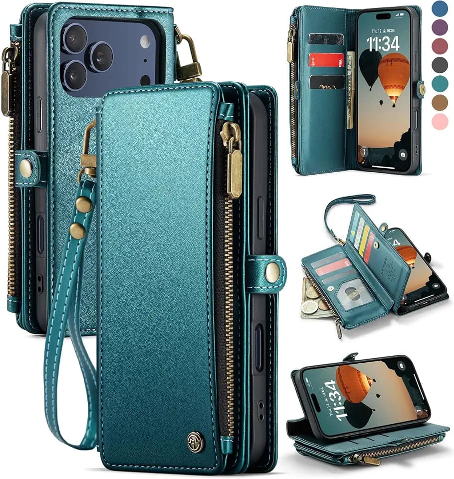 Defencase for iPhone 17 Pro Wallet Case with RFID Card Holder, Blue Green