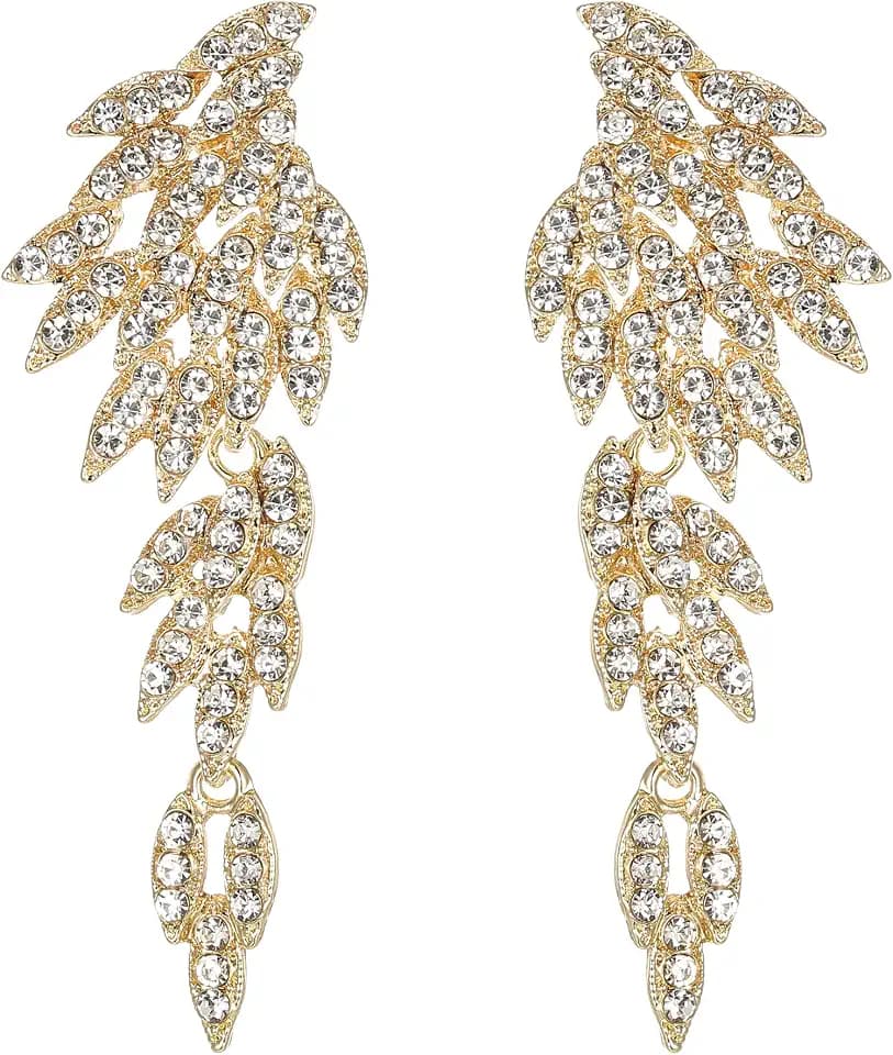 BriLove Art Deco Angel Wings Rhinestone Retro Statement Earrings for Women Dangling Chandelier Long Drop