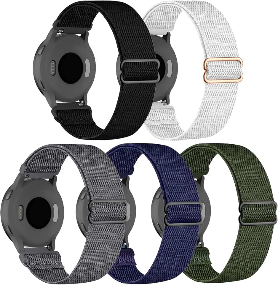 5 Stück 18mm Elastisch Nylon Armband Ersatz für Garmin Venu 3S/Venu 2S/ Venu 4 41mm/ Vivoactive 4S Armband, Dehnbare Loop Gewebe Ersatzband für Garmin Forerunner 255S/265S Damen Herren