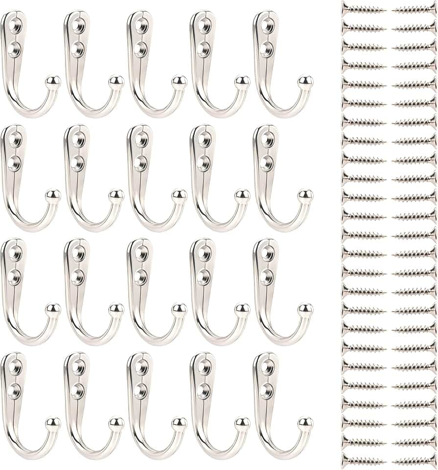 EBOOT 20 Stück Wand Montiert Haken Robe Haken Einzelne Kleiderbügel und 50 Stück Schrauben (Silbern)