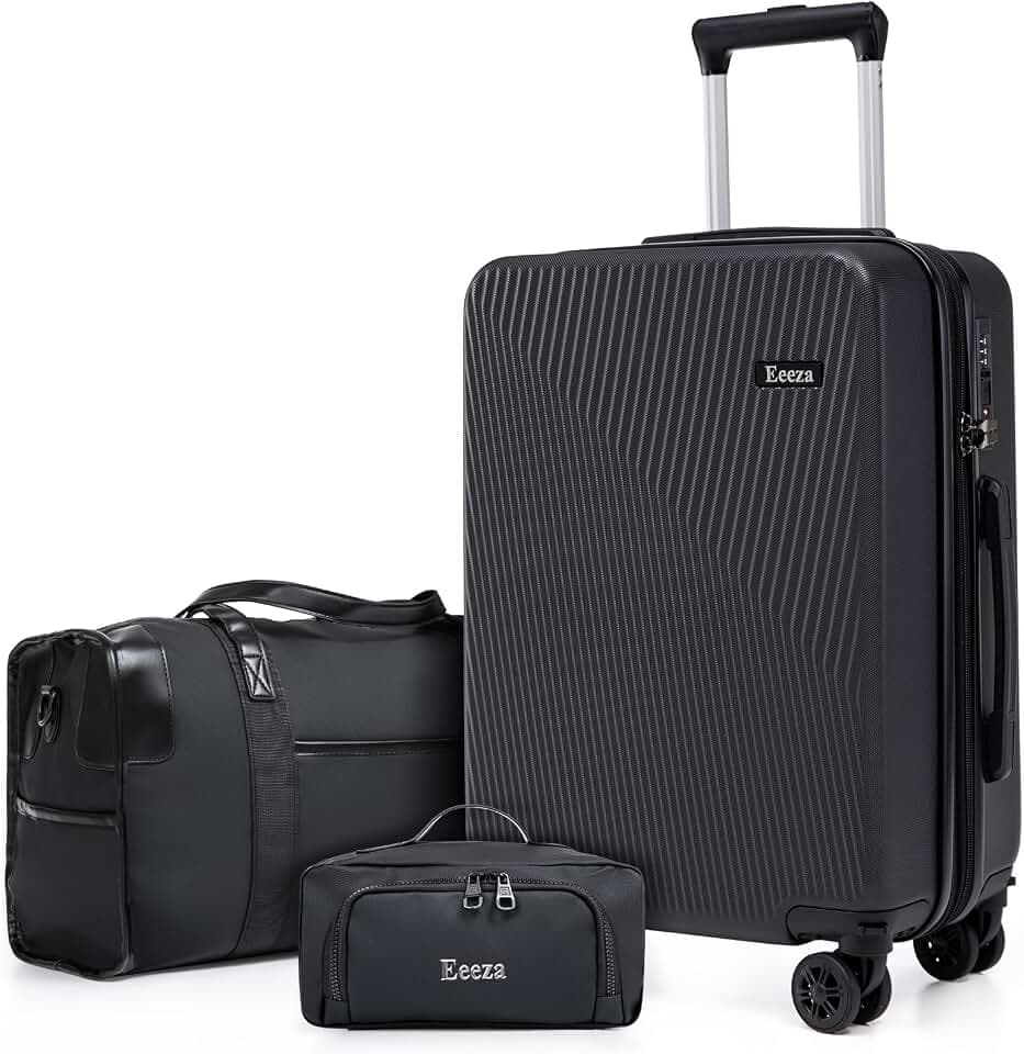 Eeeza Luggage Sets 3 Piece, Carry on Luggage 20in Suitcase Set, Black