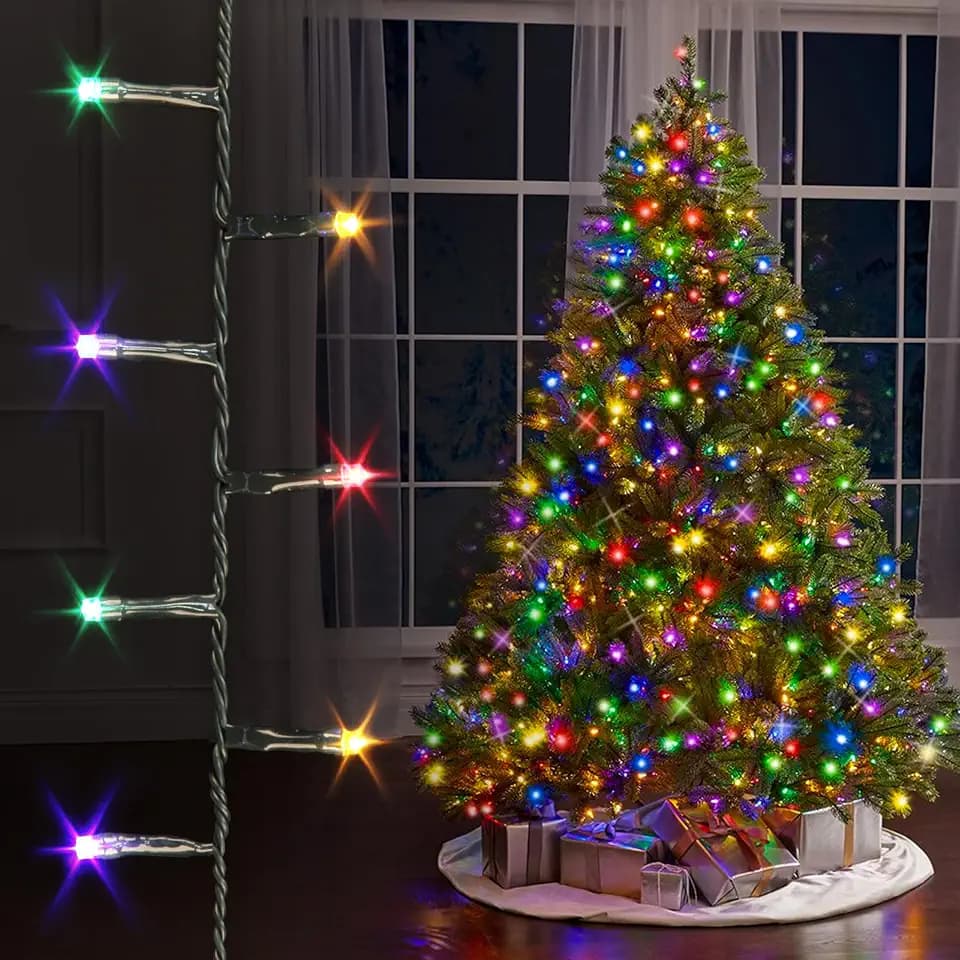 EcoNour Cluster-Lichterkette, 1500 LEDs, 37.5 m, mehrfarbig | 8 Stunden Leuchtdauer, 8 Lichtmodi, 2,5 cm LED-Abstand | Mit Timer und Speicherfunktion | Für den Innen- und Außenbereich geeignet
