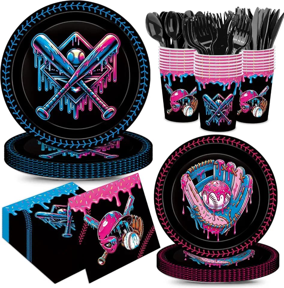 168 Pcs Ice Cream Drip Baseball Themed Plates and Napkins Party Supplies