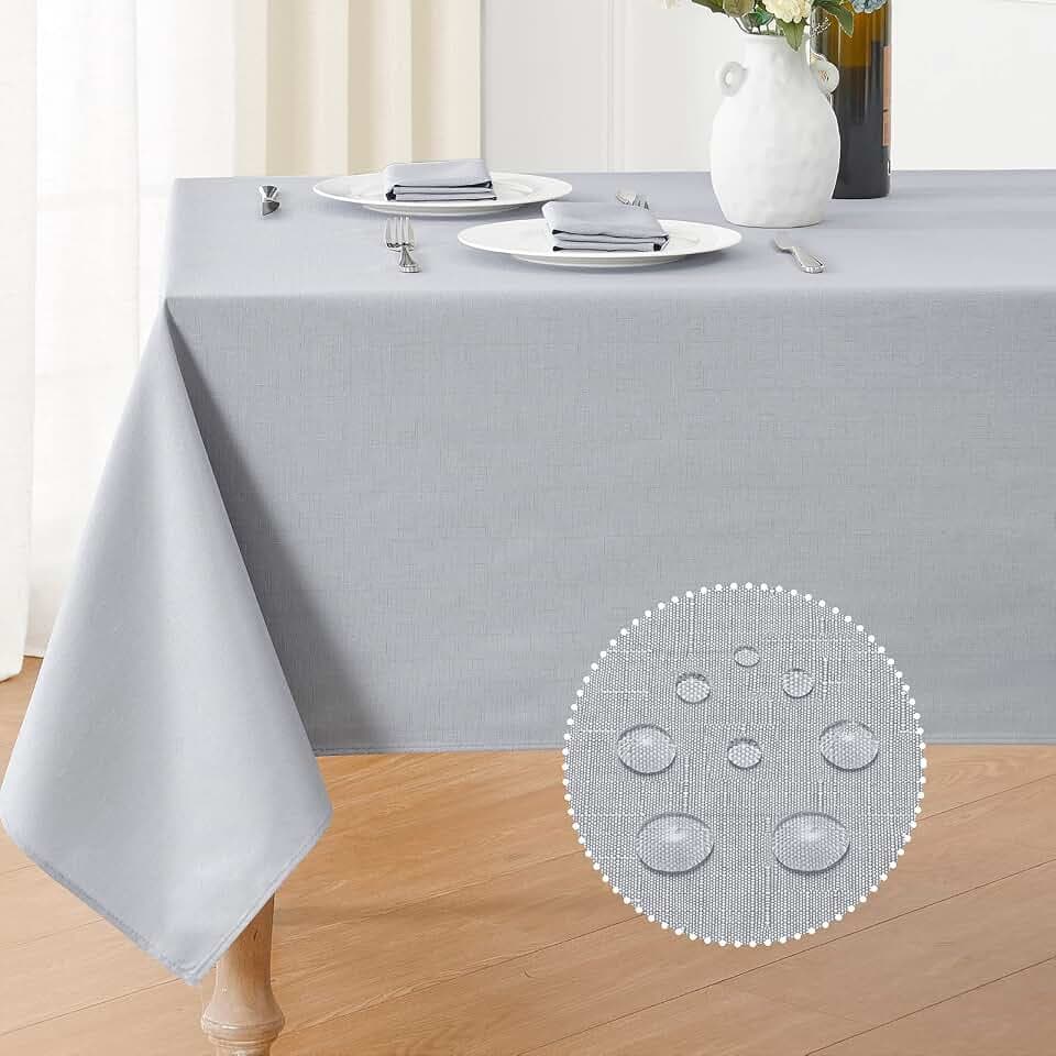 Veblandy Textured Rectangle Tablecloth 60x104 inch Table Cloth Water Resistant Wrinkle Free Spill-Proof, Decorative Fabric Table Cover Washable for Banquet Parties Event Holiday Dinner, Light Grey