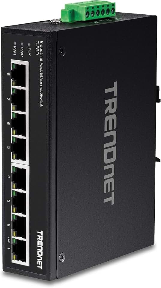 TRENDnet, TI-E80, 8-Port Unmanaged Fast Ethernet DIN-Schienen-Industrie-Switch, 1,6 Gbit/s Schaltkapazität, 8-Port Fast Ethernet Netzwerk-Switch, IP30 Metall-Switch