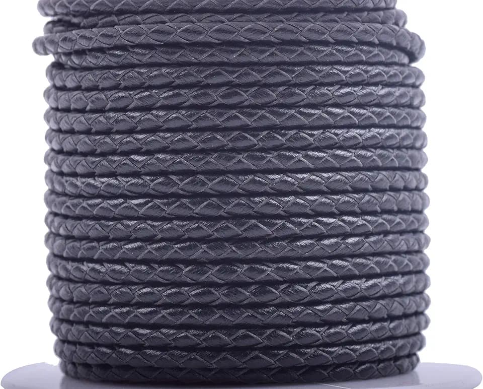 KONMAY 5 Yards 2.5mm Lederband Lederschnur Rund geflochten,Schwarz