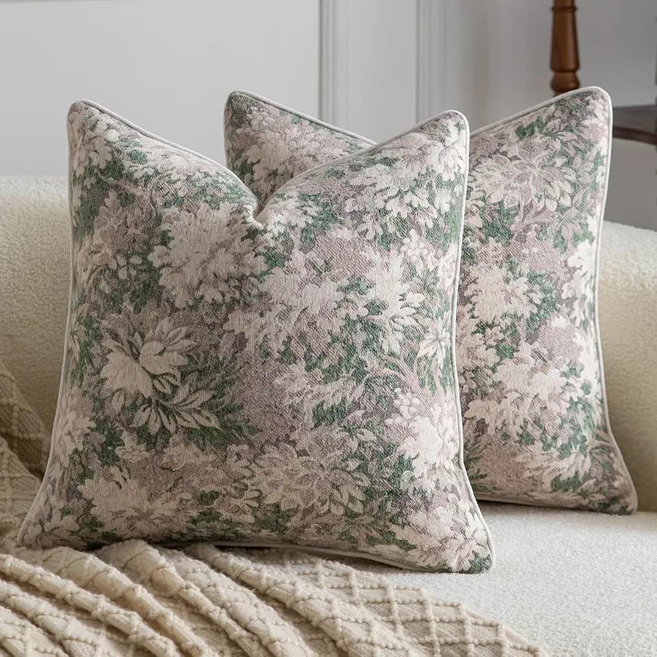 MADIZZ Pack of 2 Decorative Euro Sham Covers 24x24 Inch Blushed Sage Vintage Floral Throw Pillows Soft Solid Jacquard Cushion Covers for Couch Sofa Bedroom Living Room