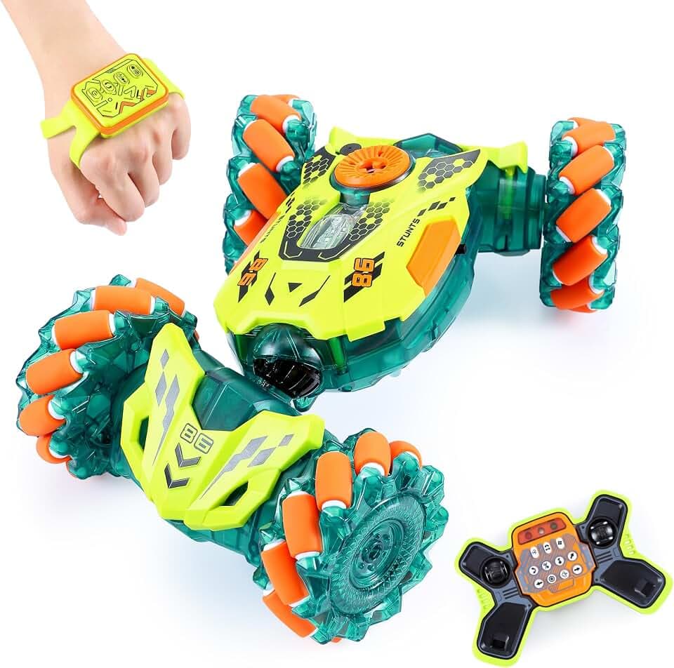 A ALPHA Ferngesteuertes Auto Kinder mit Fernbedienung, 4WD 360°Rotation Offroad RC Stunt Car mit LED Licht, 2.4GHz Auto mit Fernbedienung ab 4 5 6 7 8 9 10+ Jahre, grün