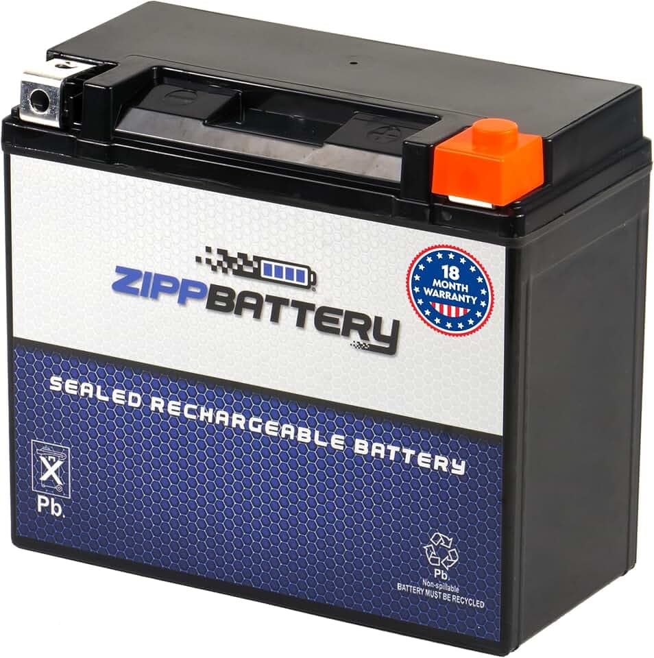 Zipp Battery YTX20L-BS Maintenance Free Replacement Battery for ATV, Motorcycle, Personal Watercraft, Snowmobile, and UTV: 12 Volts, 1.8 Amps, 18Ah, Nut and Bolt (T3) Terminal