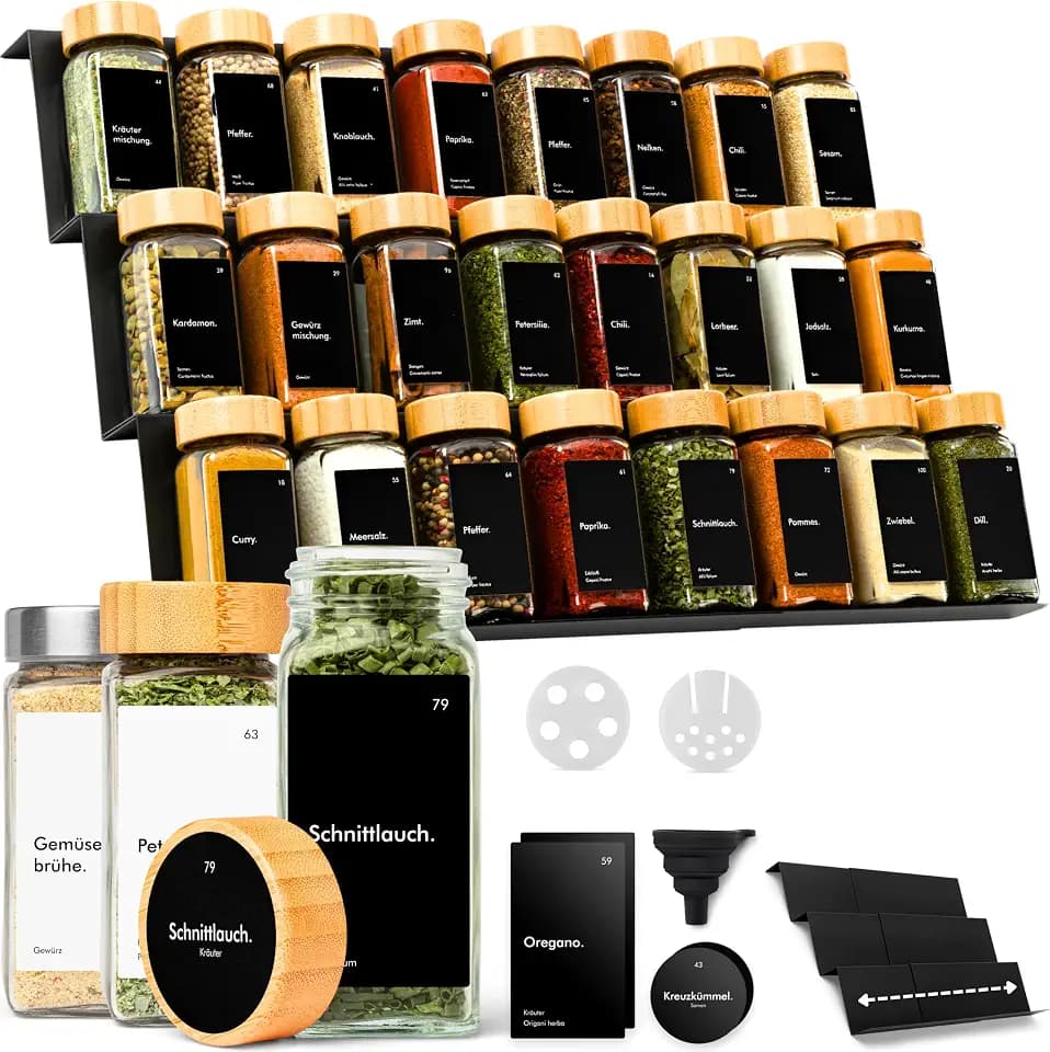 KIVY Gewürzgläser mit Regal - 24x 120ml - Gewürz Organizer Schublade