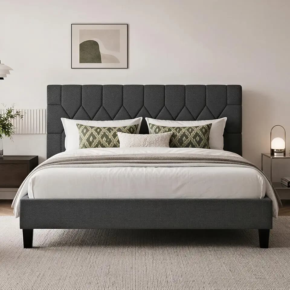Novilla Bett 140x200cm Bettgestell mit Verstellbares Gepolstertes Kopfteil