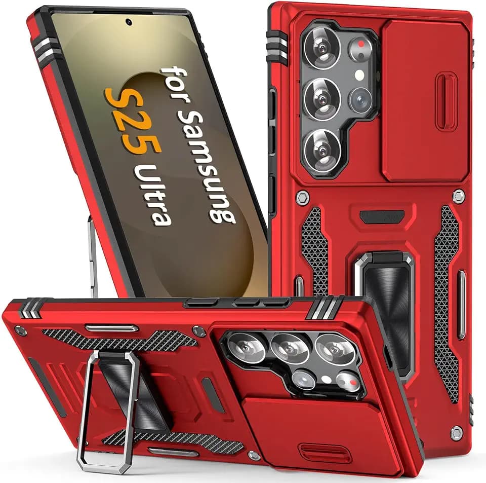 Red Phone Case for Samsung Galaxy S25 Ultra Case with Camera Cover
