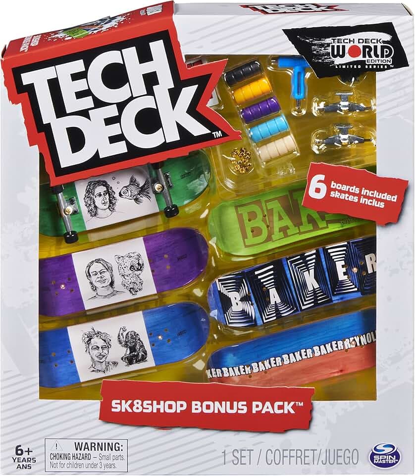 TECH DECK, Sk8shop Fingerboard Bonus Pack, Collectible and Customizable Mini Skateboards (Styles May Vary)