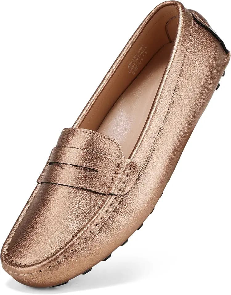 BEAUSEEN Women's Genuine Leather Penny Loafers Classic Driving Moccasins Casual Slip On Comfort Women Loafer Shoes