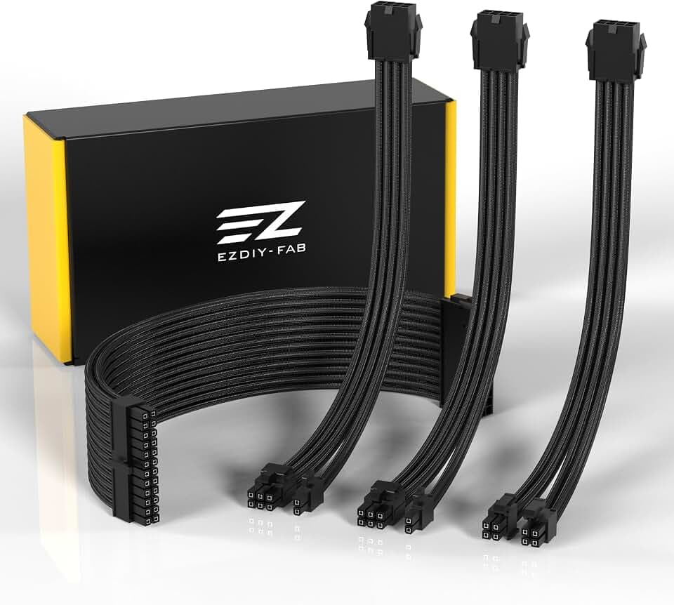 EZDIY-FAB Netzteil-Kabelverlängerungssatz,18AWG,ATX/EPS/PCIe,30cm-Schwarz