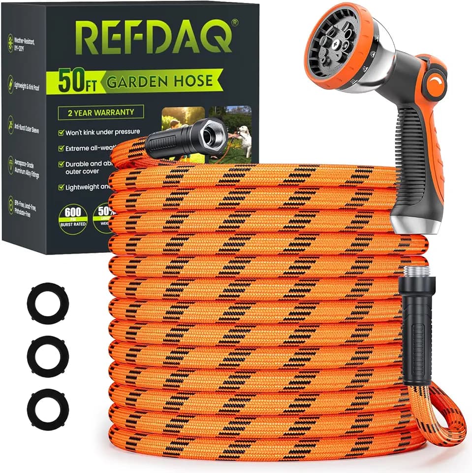 Garden Hose 50 ft, Water Hose Heavy Duty, Flexible Lightweight Non-Expanding Hose with 10 Function Sprayer, Leak-Proof, Burst-Resistant, High-Pressure, Anti-Kink, Garden Gifts for Men Women