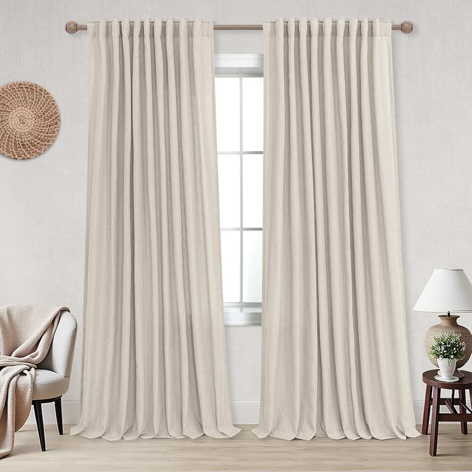 KOUFALL Linen Back Tab Rod Pocket Linen Sheer Curtains for Living Room 72 by 90 Inch Length