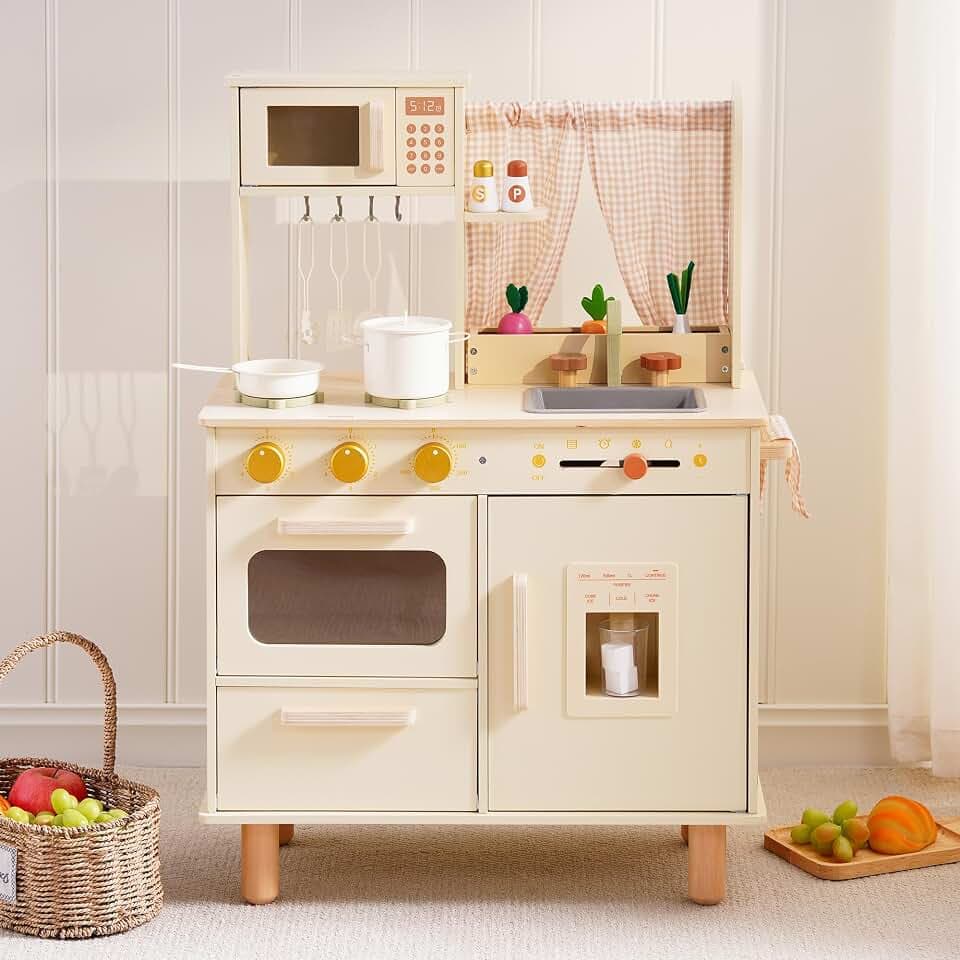 ROBUD Kinderküche aus Holz mit Kühlschrank, Backofen & Eismaschine