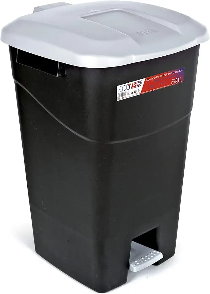 Tayg - Abfallbehälter 60 Liter mit Pedal, schwarzem Boden und grauem Deckel