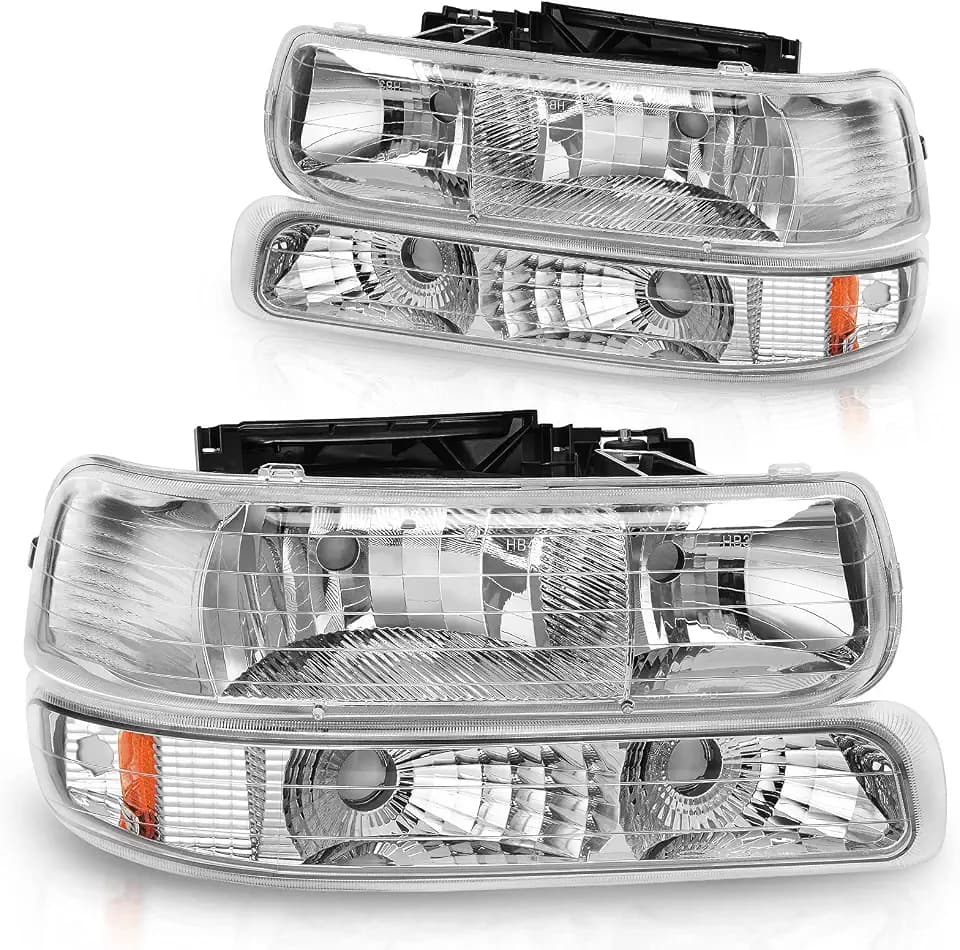 DWVO Headlight Assembly Compatible with 1999-2002 Chevy Silverado Chrome