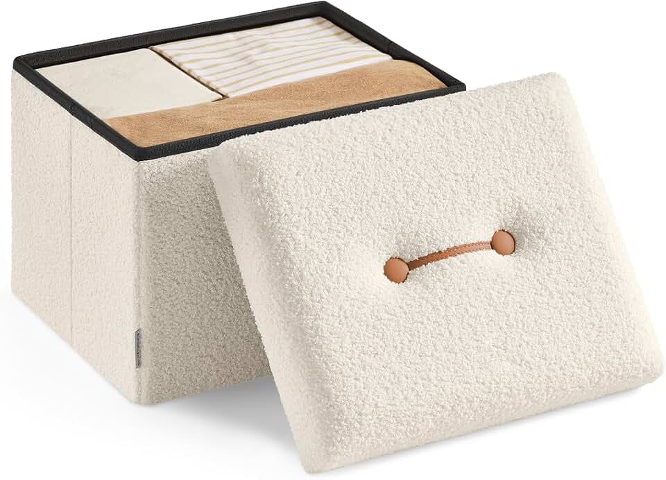 SONGMICS Small Folding Storage Ottoman, 12.2 x 16.1 x 12.2 Inches