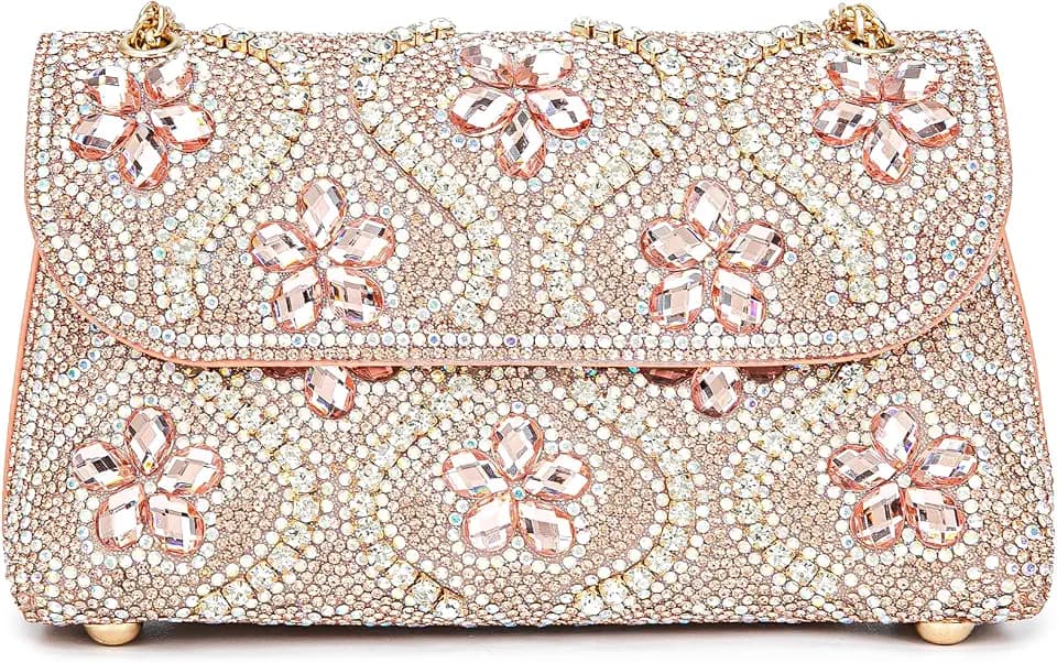 BBTT.ful Flower Evening Handbags Chain Strap Square Shoulder Bag Crossbody Bag Crystals Rhinestone Clutch Purse